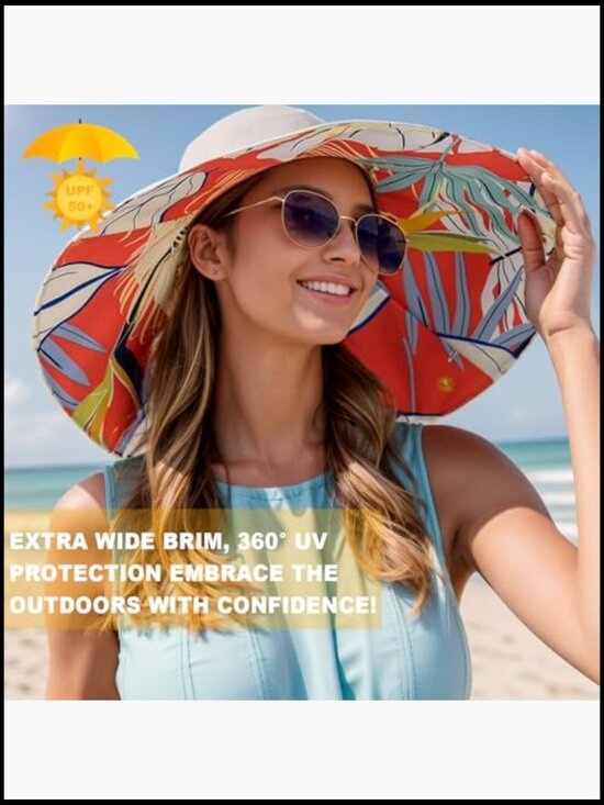 Reversible Bucket Hat Foldable Wide Brim Sun Hat with Chin Strap Summer Travel main image 4